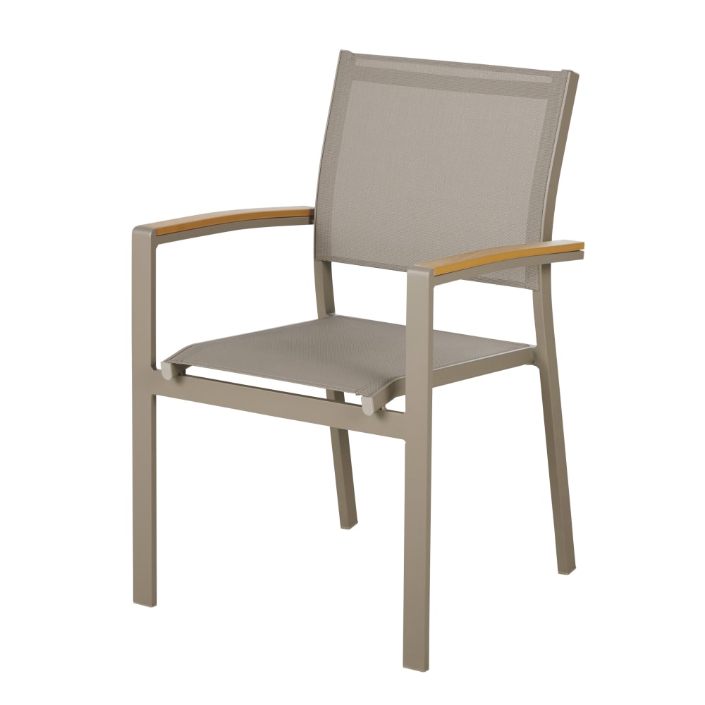Fauteuil à dîner de jardin en composite imitation teck et aluminium taupe