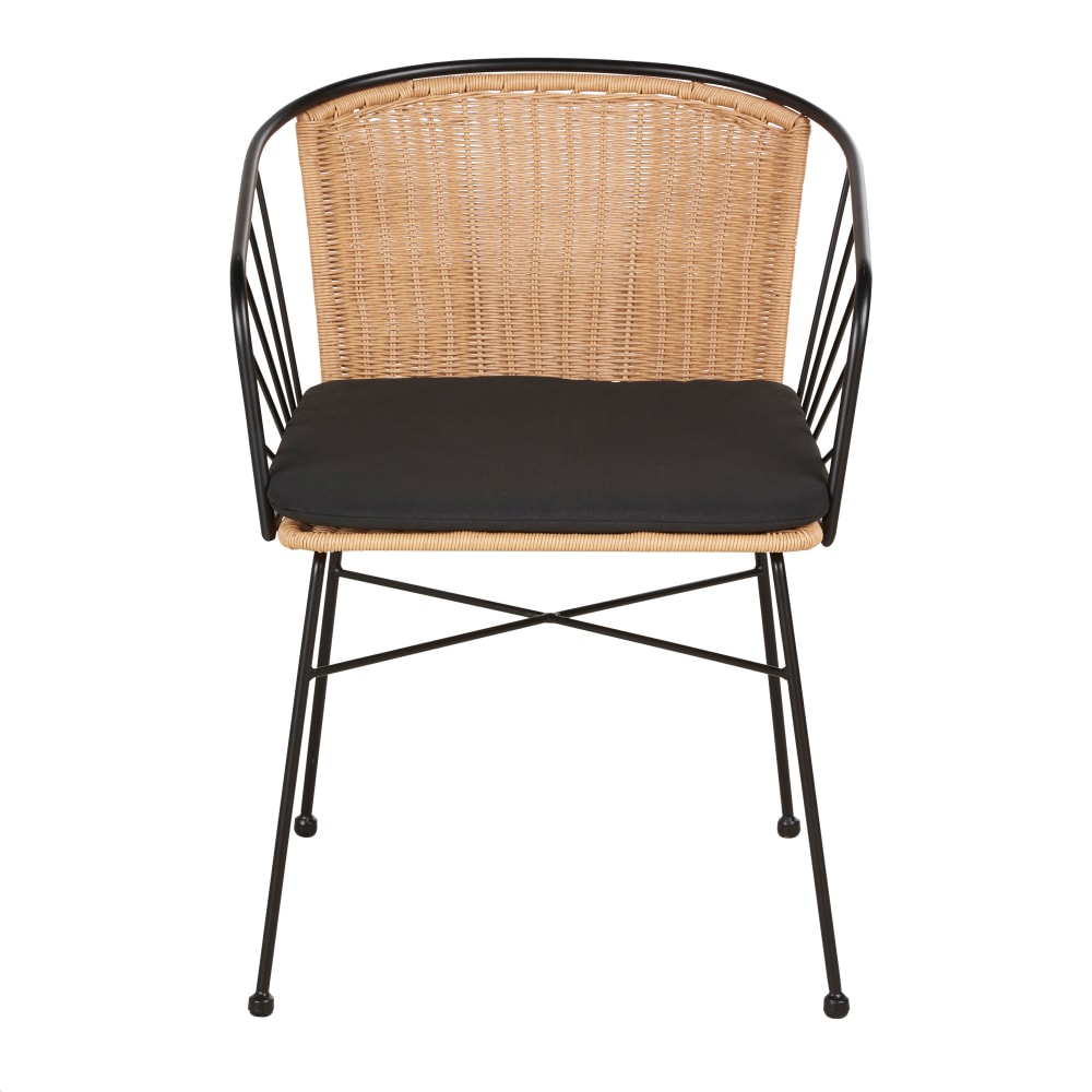 Fauteuil à dîner de jardin en résine recyclée beige et acier noir