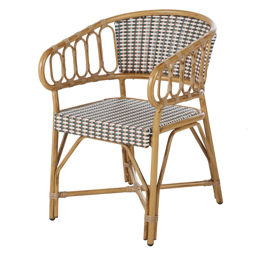 Fauteuil à dîner de jardin professionnel en aluminium imitation bambou et résine tressée multicolore