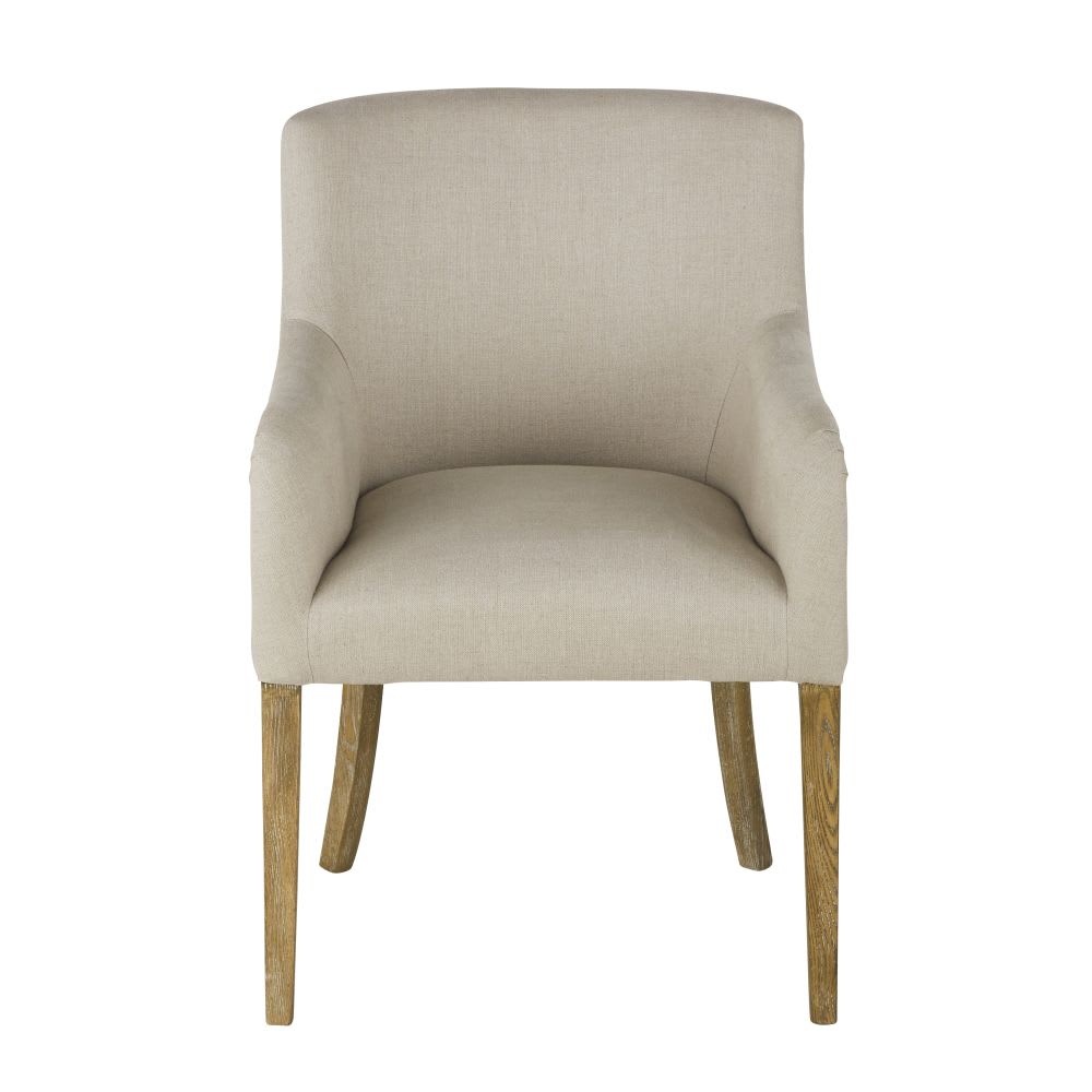 Fauteuil à dîner en lin beige ficelle — vue 3