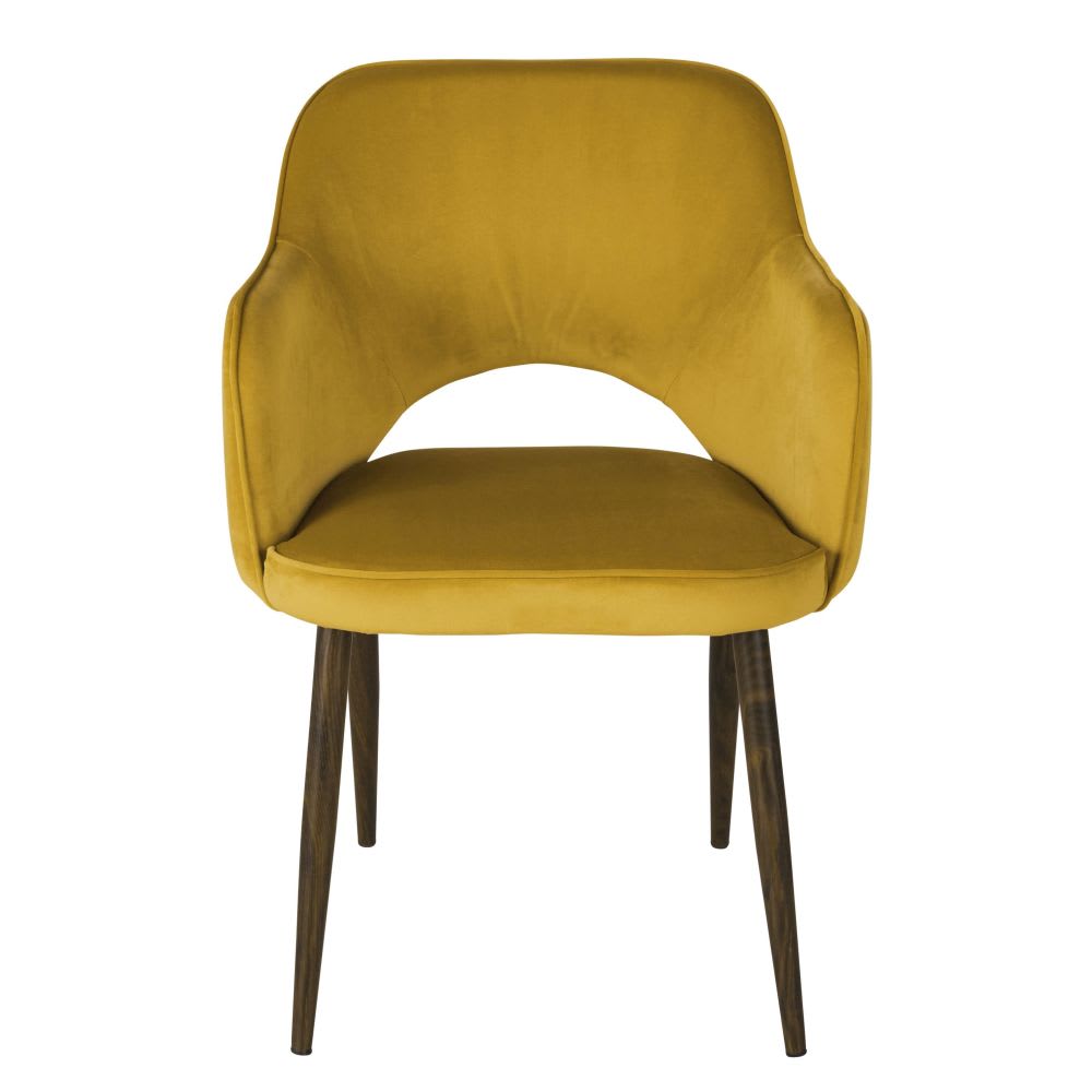 Fauteuil à diner professionnel en velours ocre