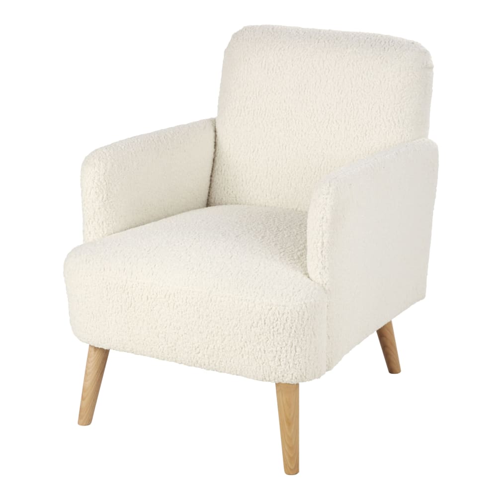 Fauteuil blanc et pieds en bois de hêtre Fauteuil blanc et pieds en bois de hêtre