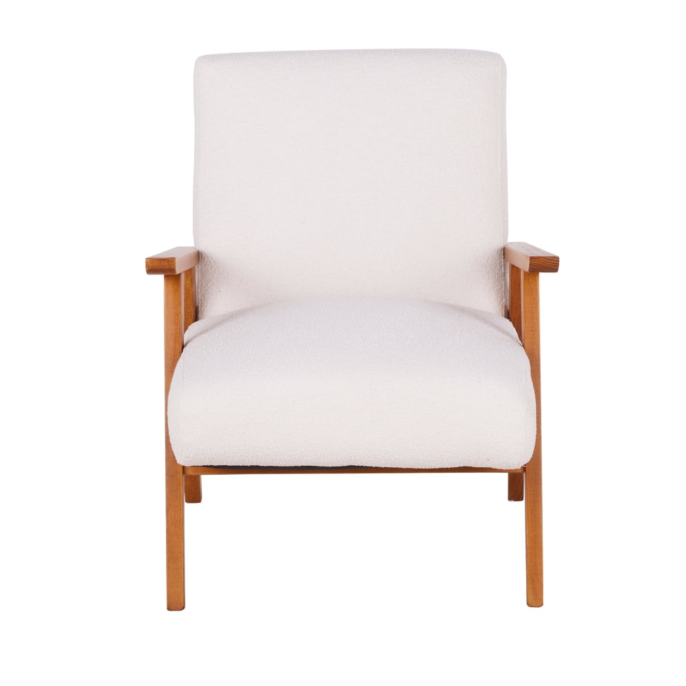 Fauteuil bouclettes blanches et bois de hêtre