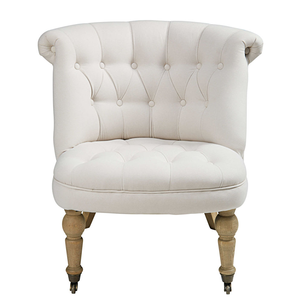 Fauteuil capitonné coloris lin