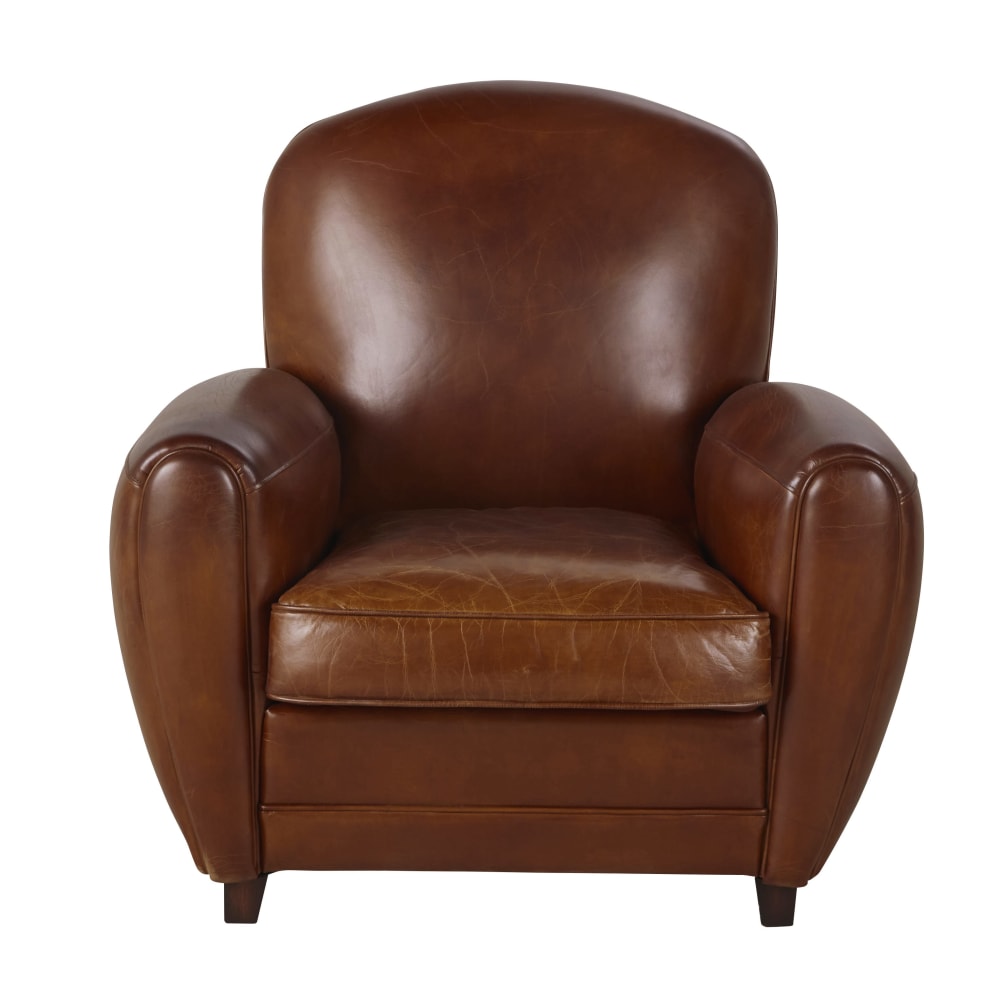 Fauteuil club en cuir de vachette marron