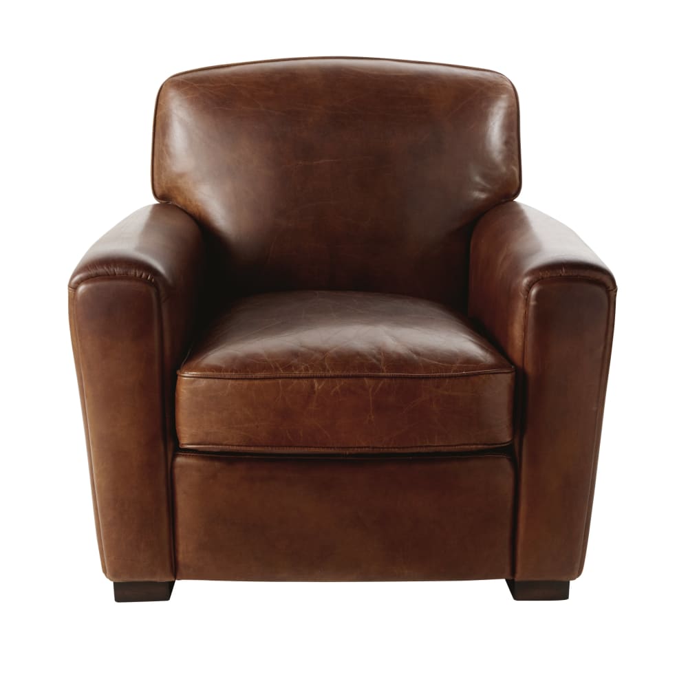 Fauteuil club en cuir marron effet vieilli - Maisons du Monde