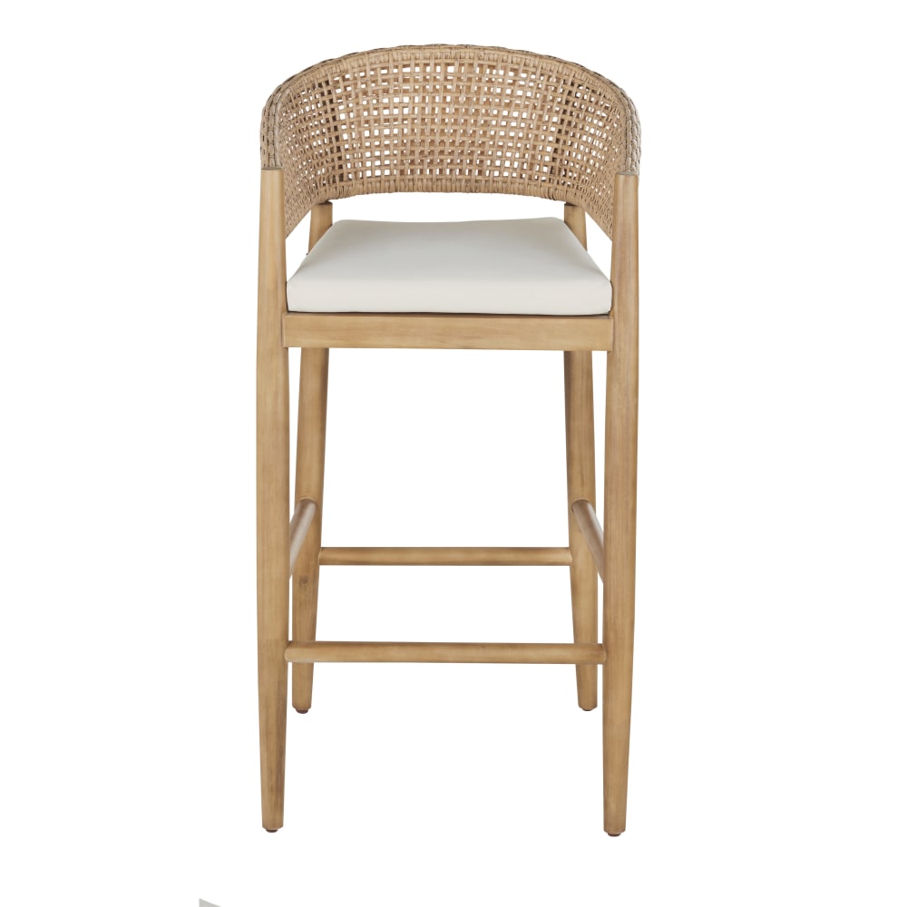 Fauteuil de bar de jardin professionnel en bois d'acacia massif, corde beige et coussin écru
