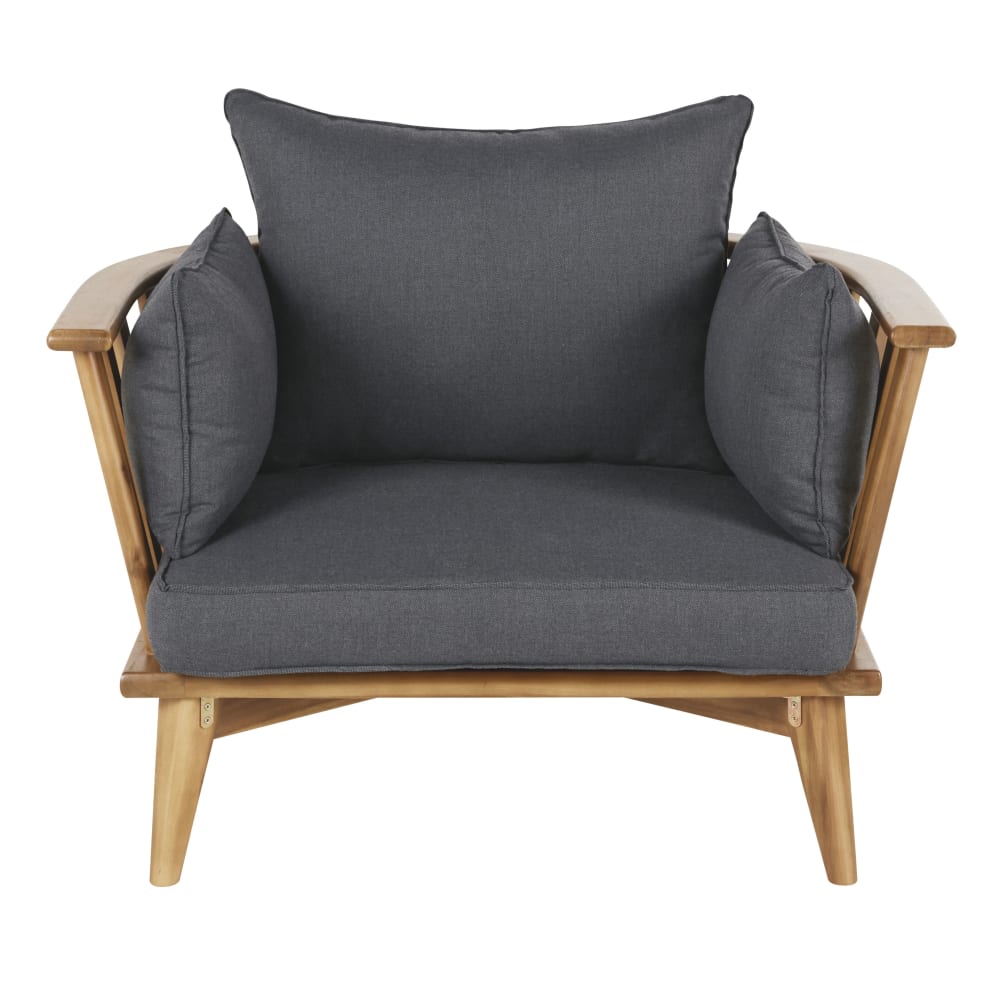 Fauteuil de jardin en acacia massif et coussins gris anthracite — vue 3