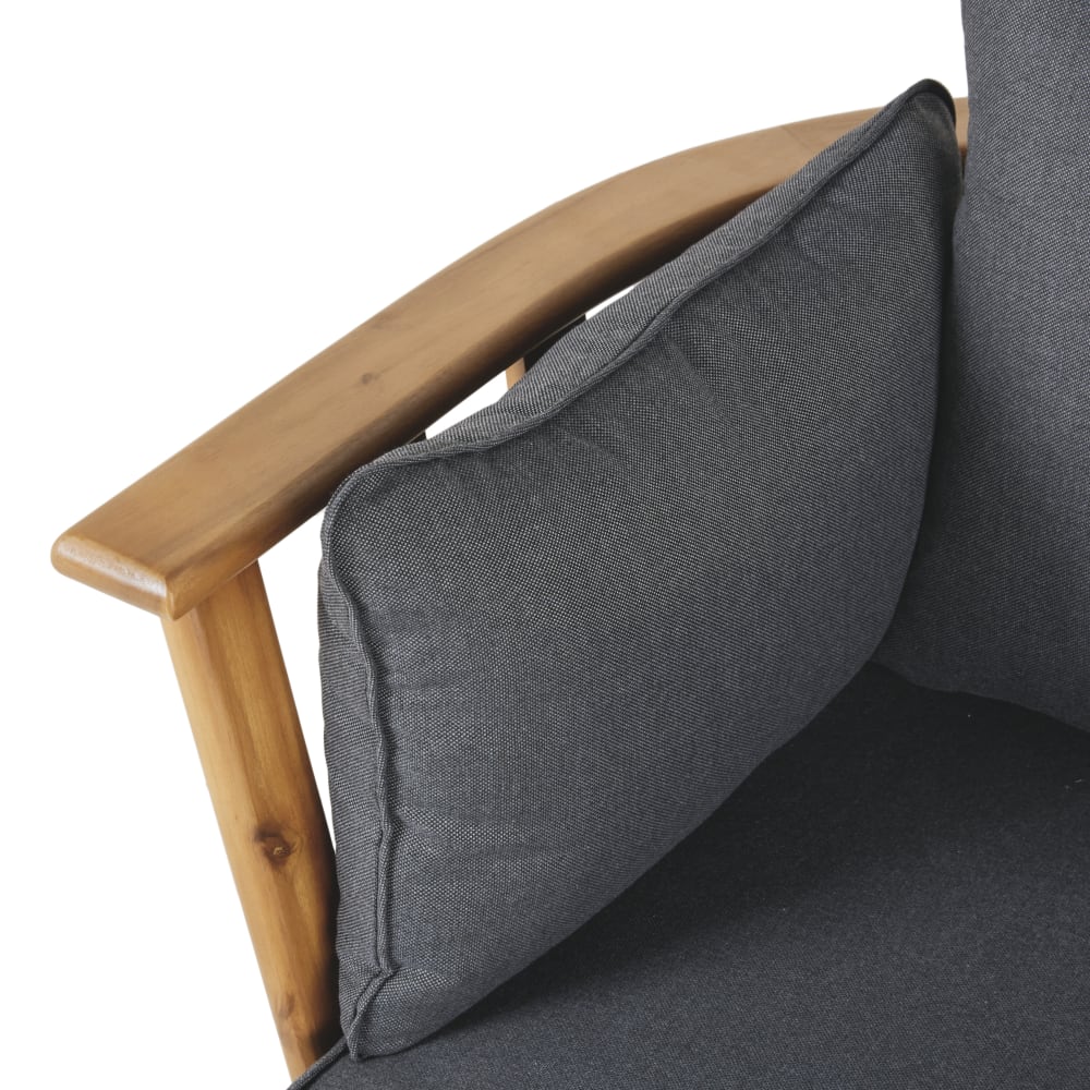 Fauteuil de jardin en acacia massif et coussins gris anthracite — vue 4