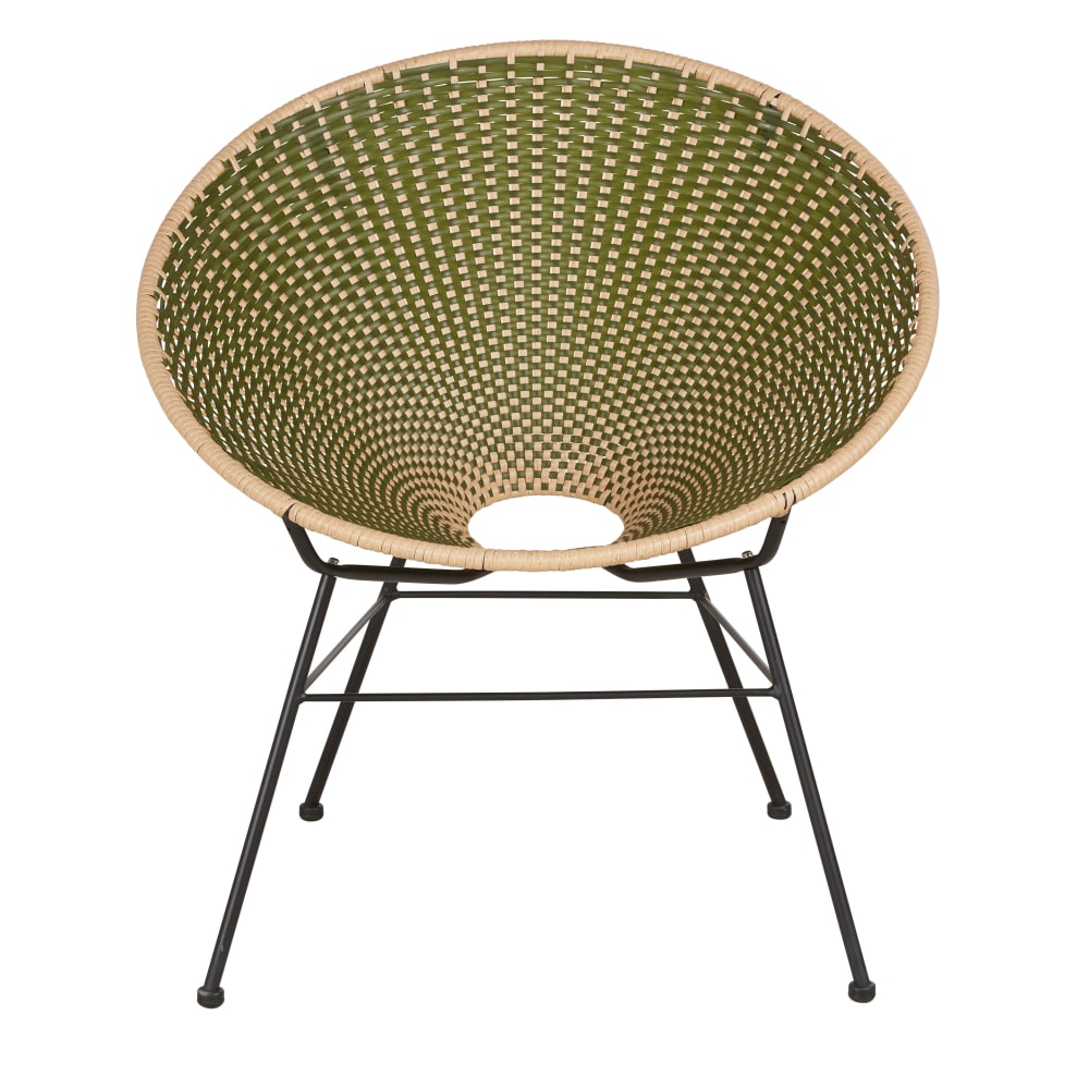 Fauteuil de jardin en acier noir et résine recyclée tressée kaki et beige - Maisons du Monde