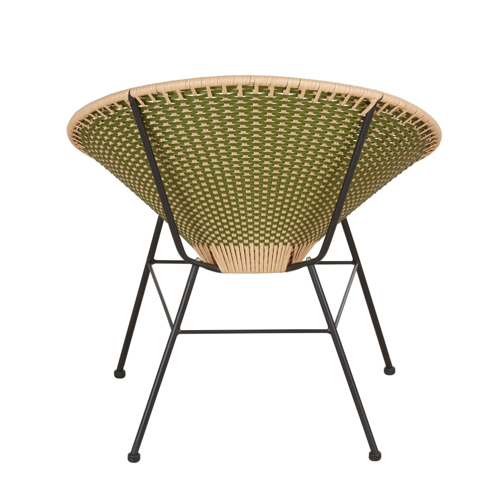 Fauteuil de jardin en acier noir et résine recyclée tressée kaki et beige — vue 4