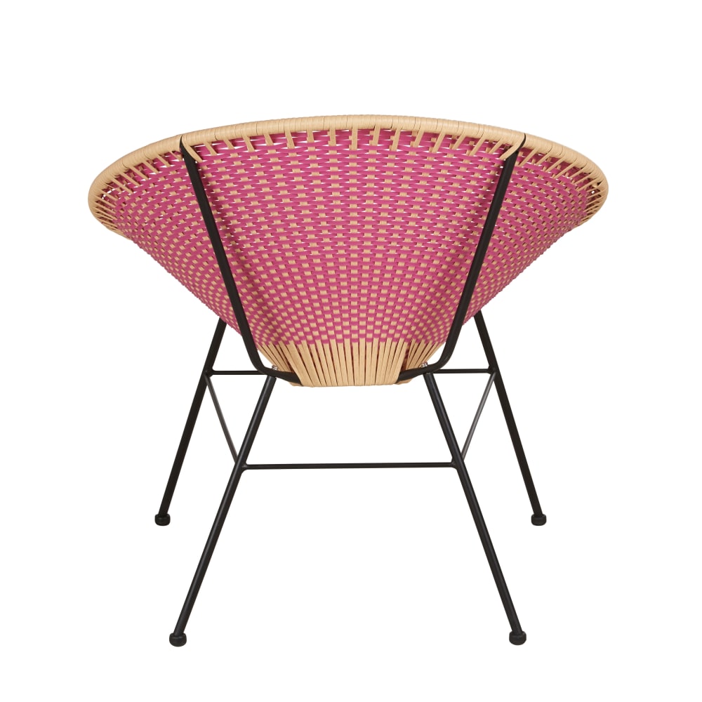 Fauteuil de jardin en acier noir et résine recyclée tressée rose et beige — vue 4