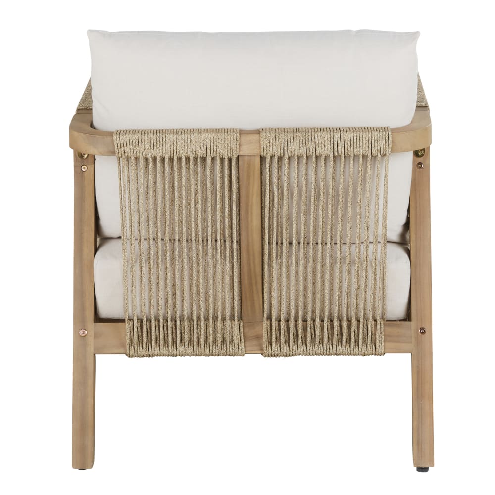 Fauteuil de jardin en bois d'acacia massif et coussins écru — vue 4