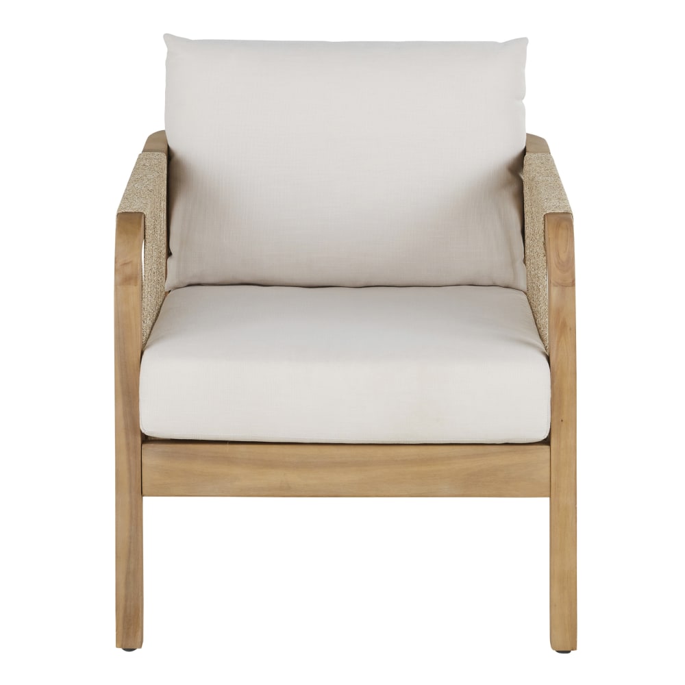 Fauteuil de jardin en bois d'acacia massif et coussins en polyester recyclé écru