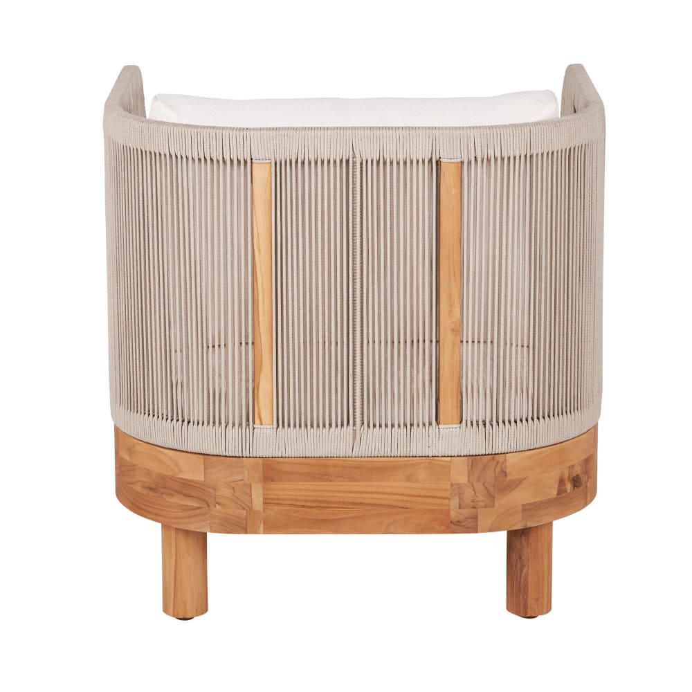 Fauteuil de jardin en bois de teck et corde beige et coussins en polyester recyclé beige — vue 4