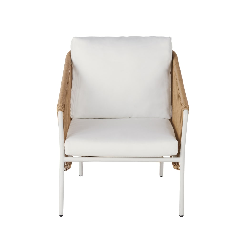 Fauteuil de jardin en résine recyclée beige et acier blanc -
