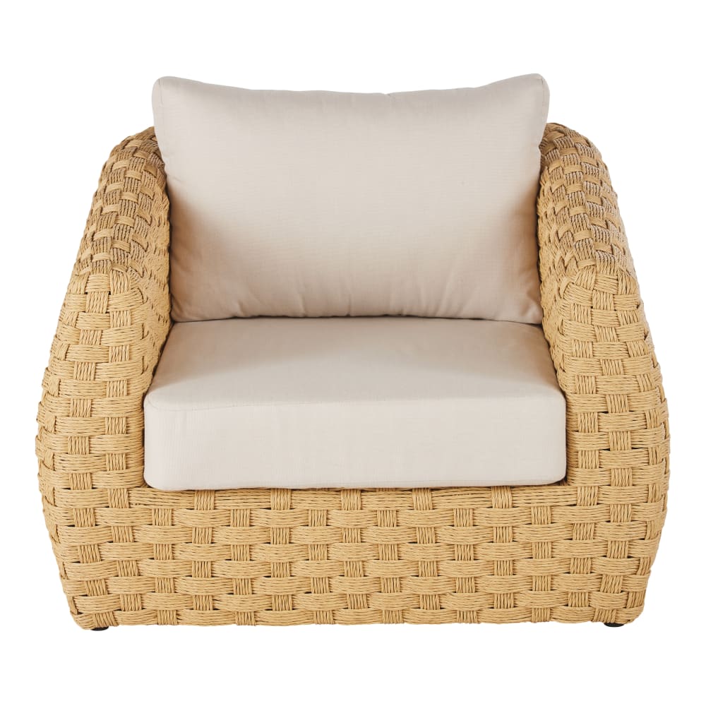 Fauteuil de jardin en résine recyclée et coussins en polyester recyclé écru — vue 3
