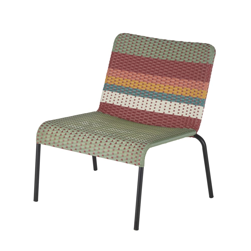 Fauteuil de jardin en résine recyclée tressée multicolore et acier noir