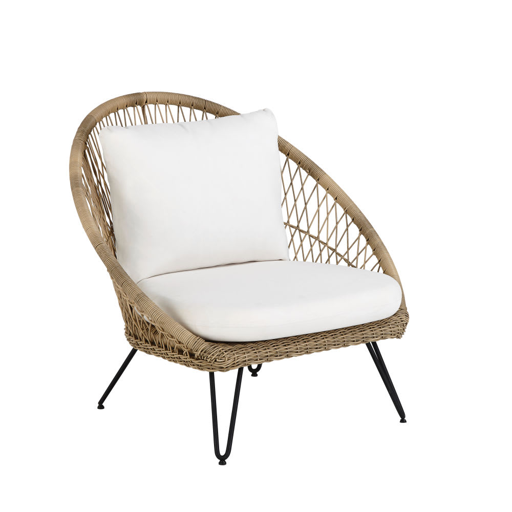 Fauteuil de jardin en résine tressée et coussins en toile recyclée — vue 3