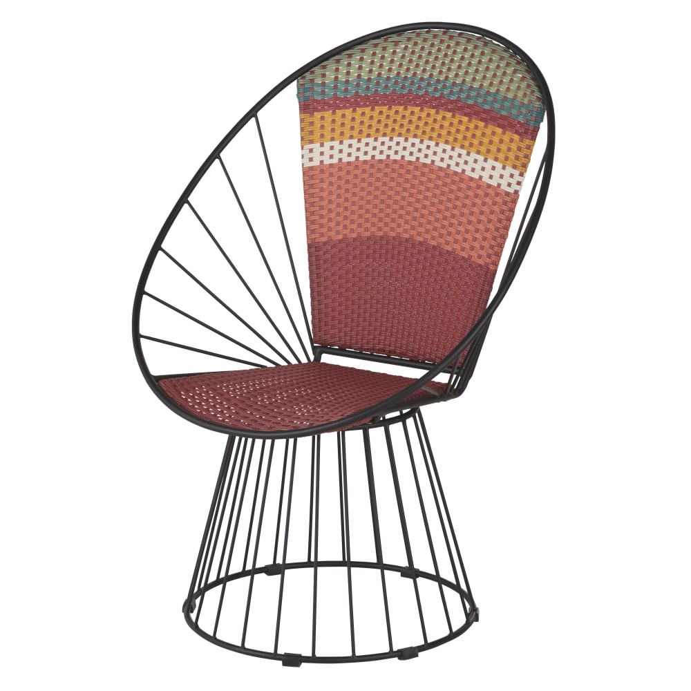 Fauteuil de jardin en résine tressée recyclée multicolore et fer noir