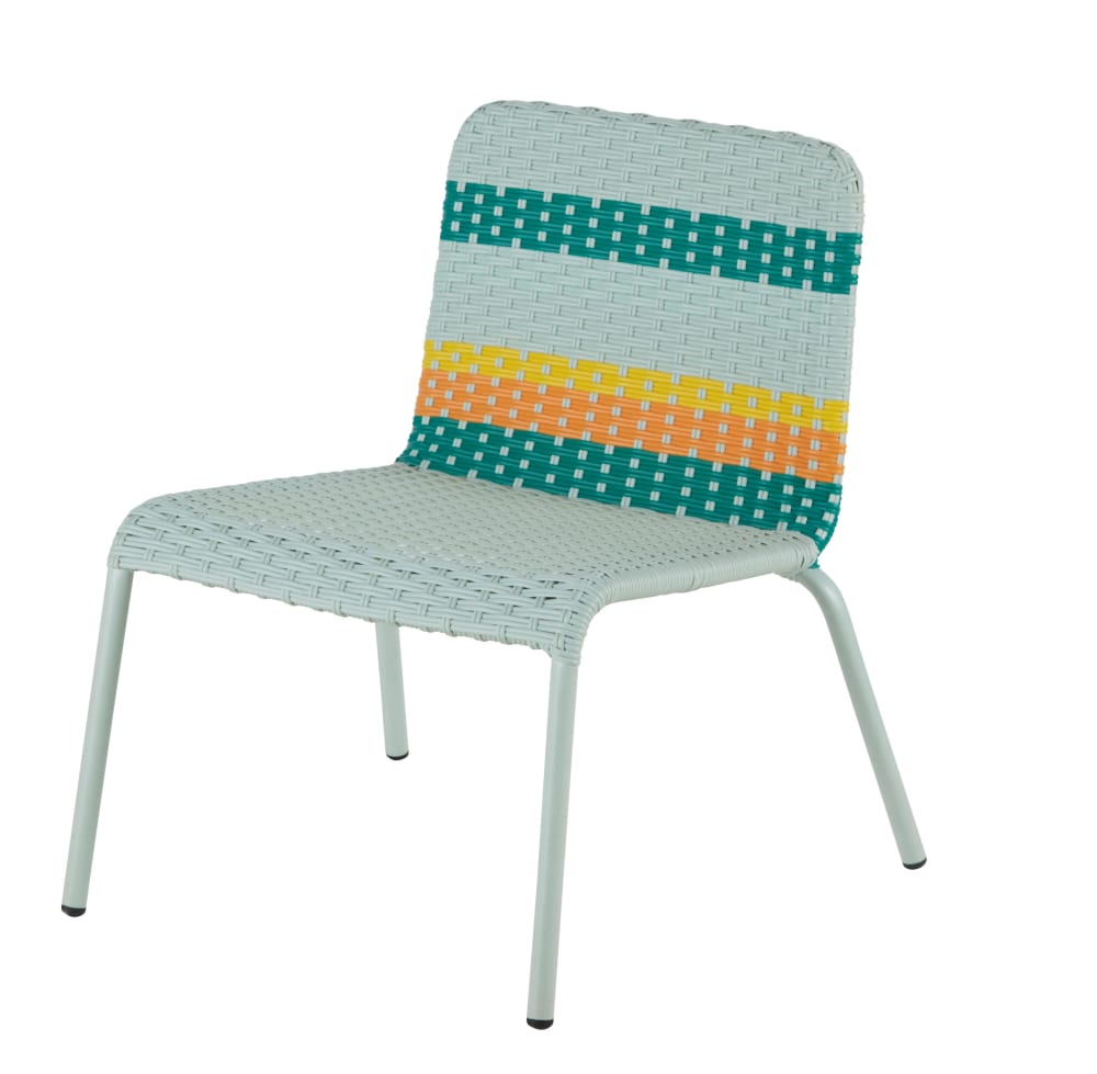 Fauteuil de jardin enfant en métal vert clair et résine recyclée multicolore