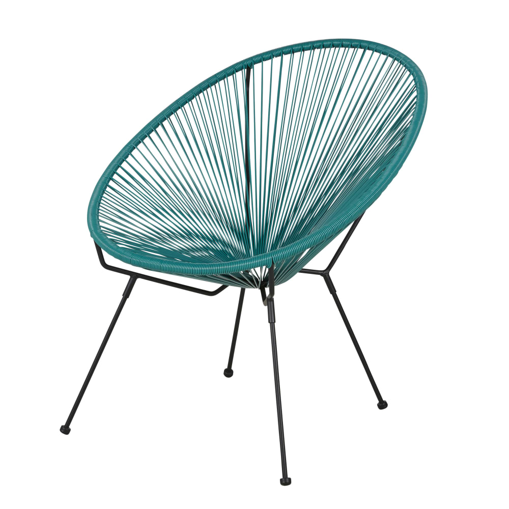 Fauteuil de jardin rond en acier noir et résine recyclée vert céladon Fauteuil de jardin rond en acier noir et résine recyclée vert céladon