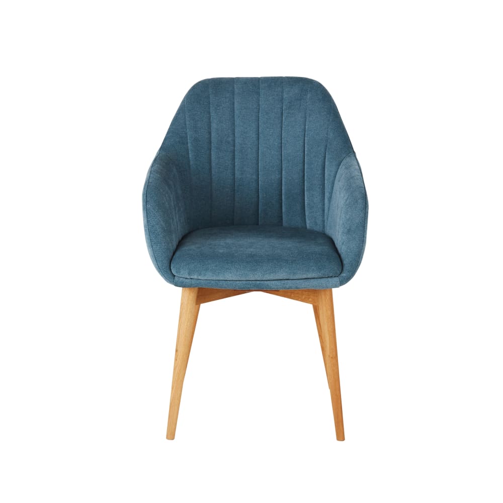 Fauteuil de table bleu et pieds en bois de chêne - Maisons du Monde