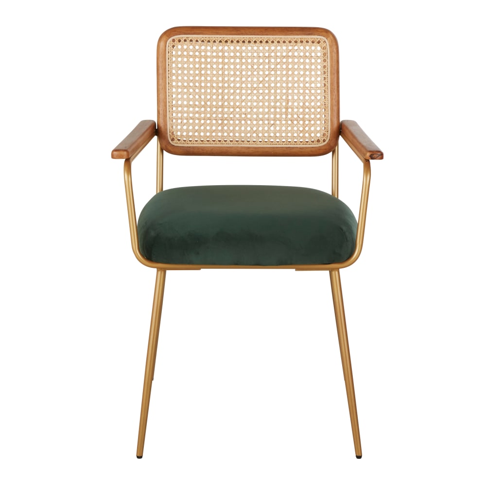 Fauteuil de table cannage en rotin et velours vert - Maisons du Monde