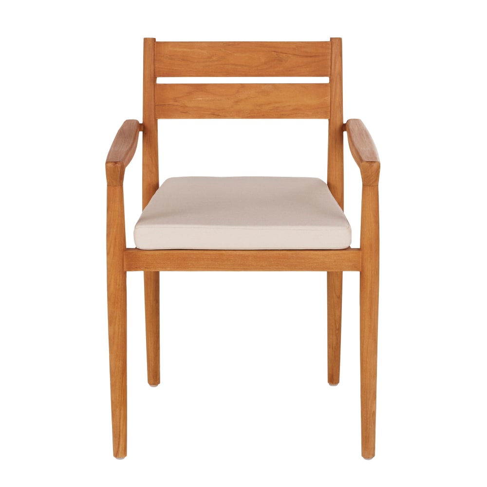 Fauteuil de table de jardin en bois de teck et coussin écru - Maisons du Monde