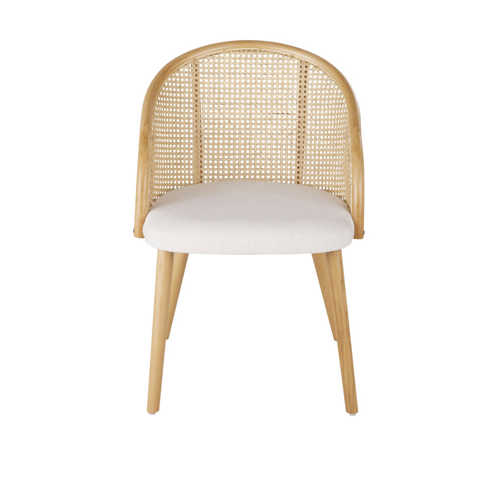 Fauteuil de table écru et cannage en rotin