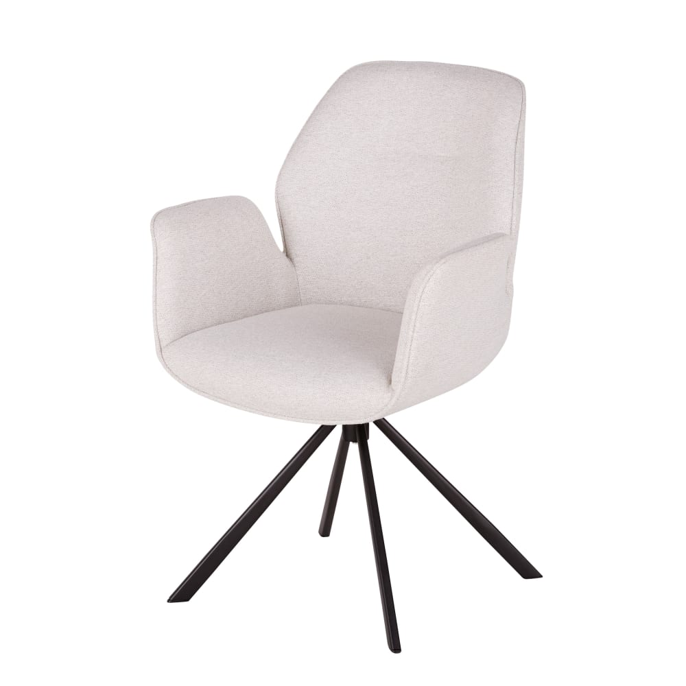 Fauteuil de table en tissu polyester recyclé gris clair et acier noir