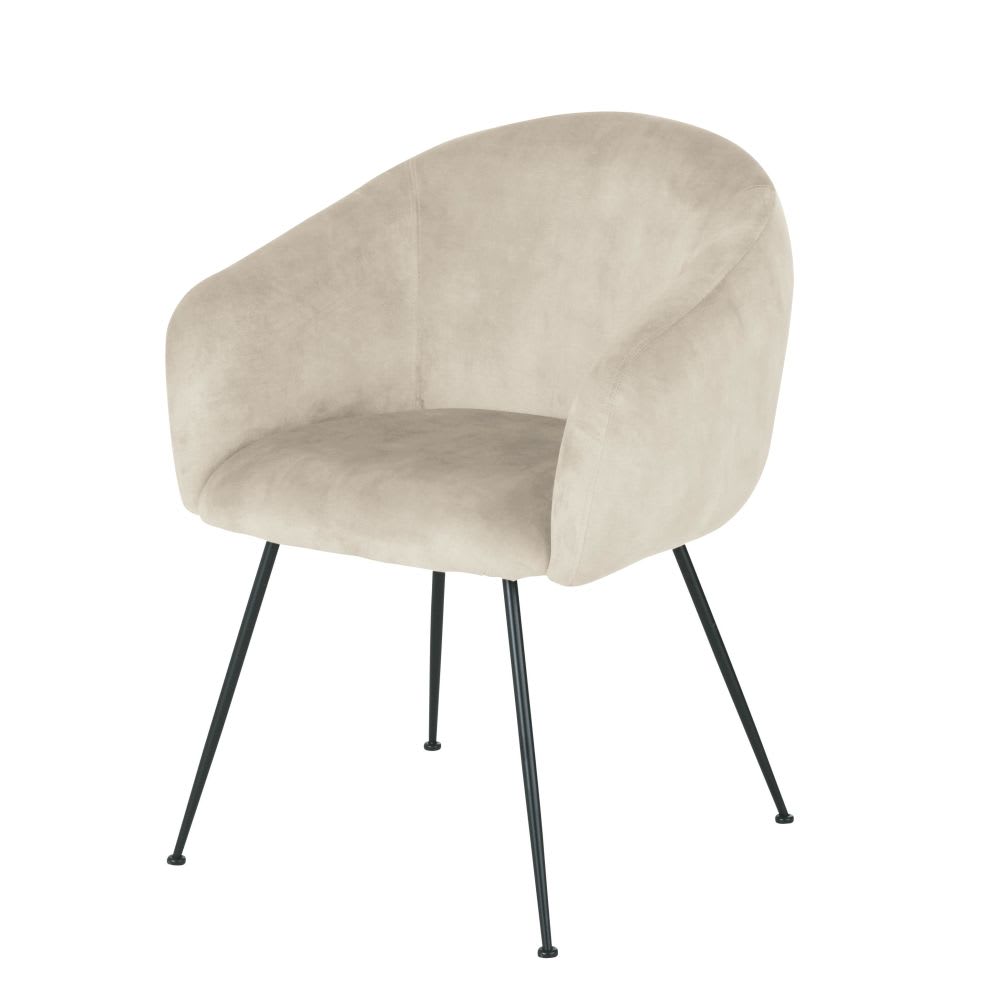 Fauteuil de table en velours beige cappuccino — Beyit