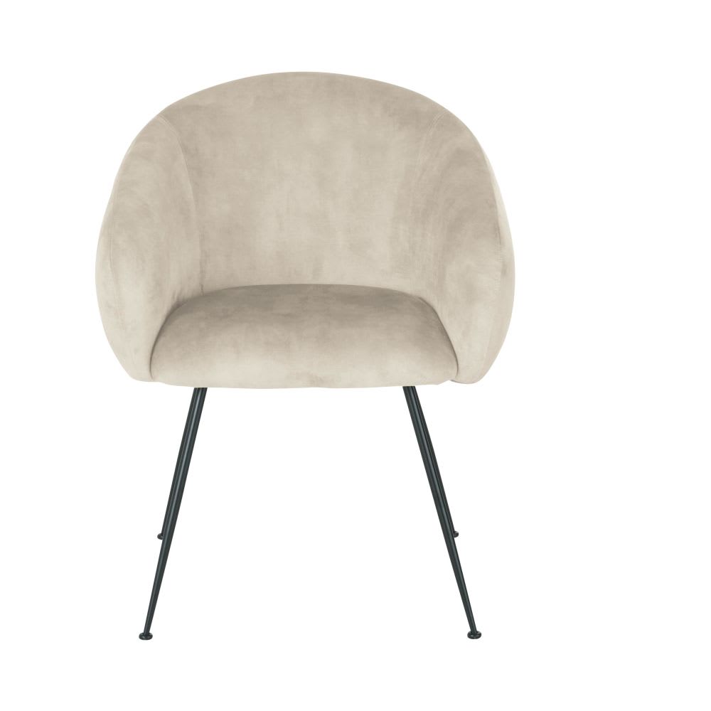 Fauteuil de table en velours beige cappuccino — vue 3