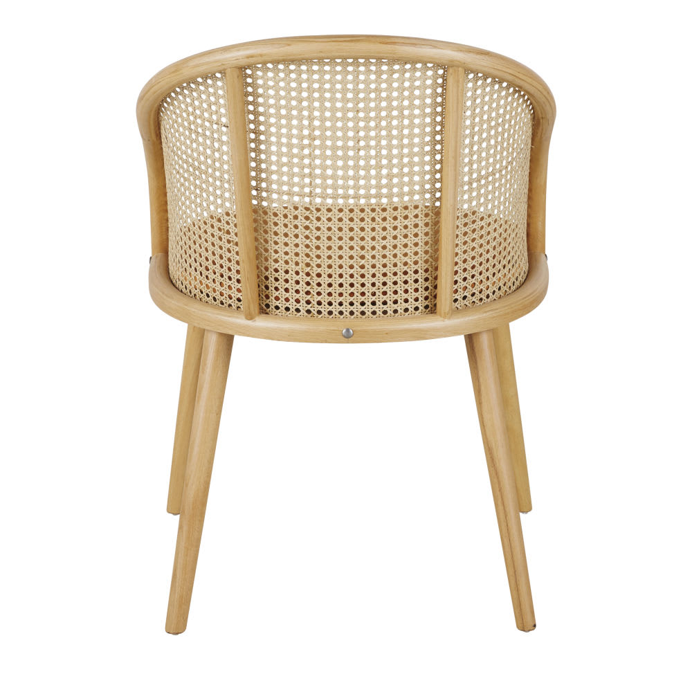 Fauteuil de table en velours marron écureuil cannage en rotin — vue 4