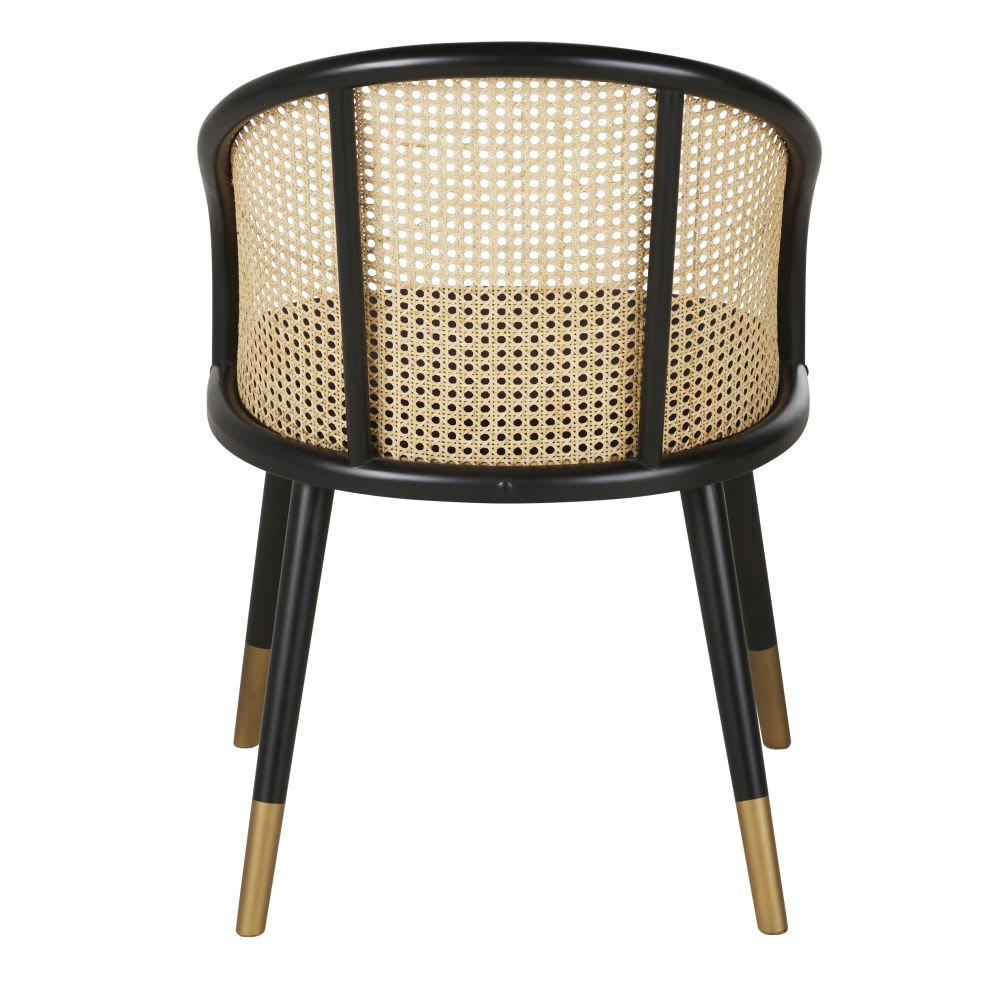 Fauteuil de table en velours noir cannage en rotin — vue 4