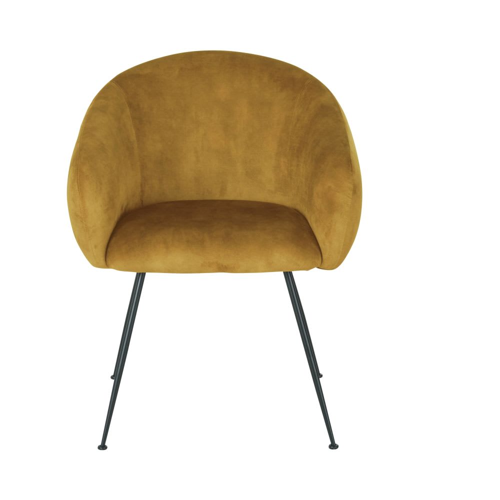 Fauteuil de table en velours ocre — vue 3