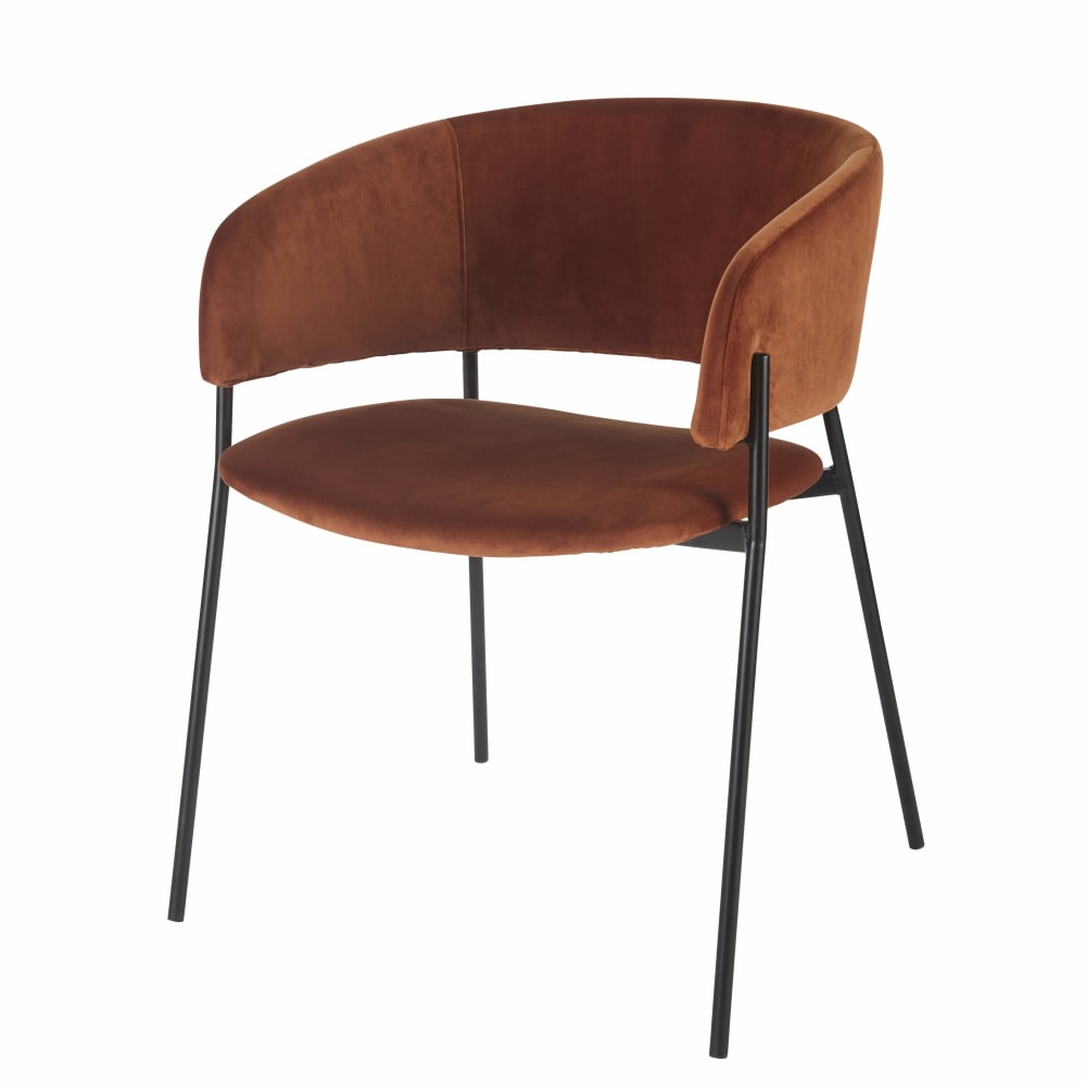 Fauteuil de table en velours orange écureuil — Beyit