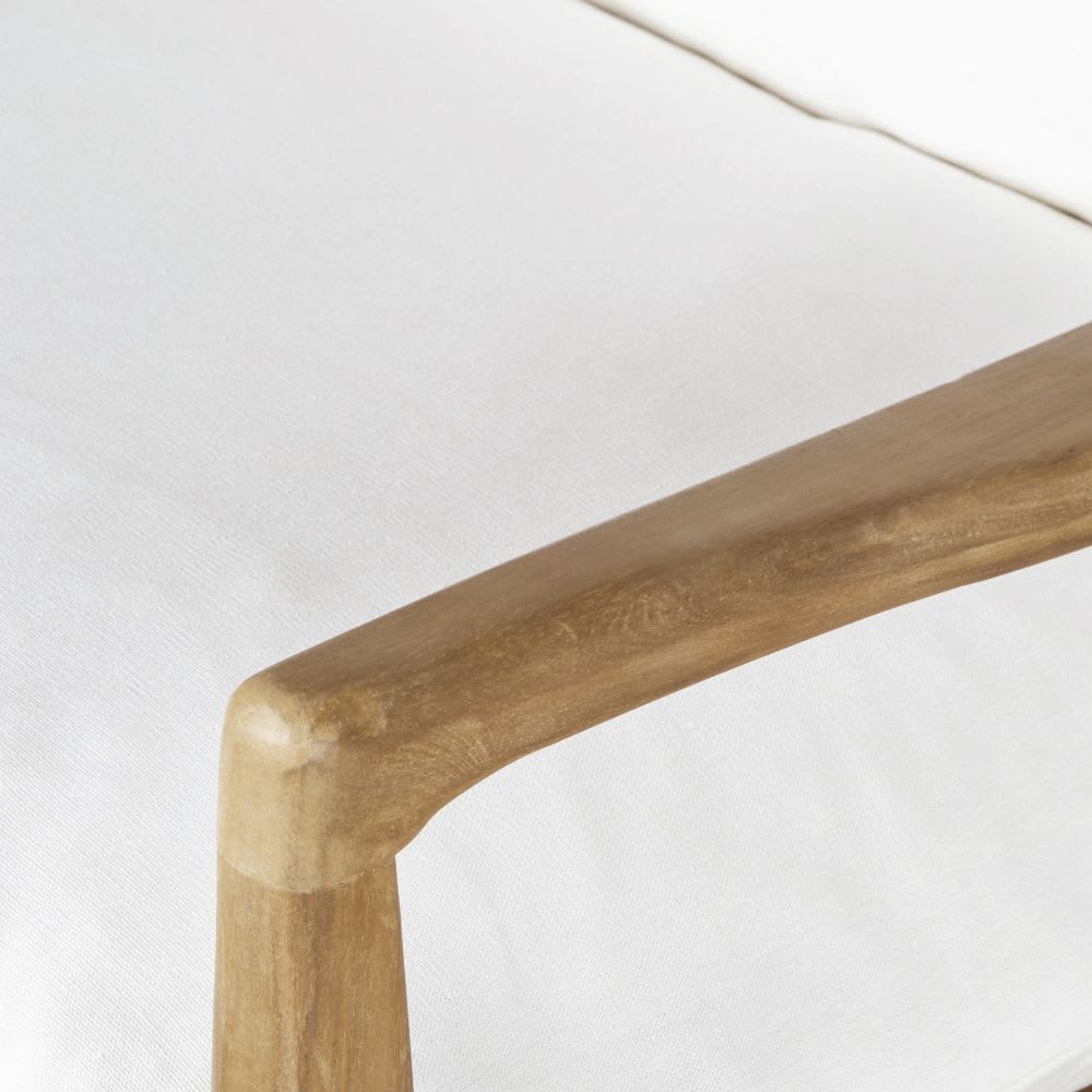 Fauteuil en bois d'acacia coussins en coton et lin écrus — vue 4
