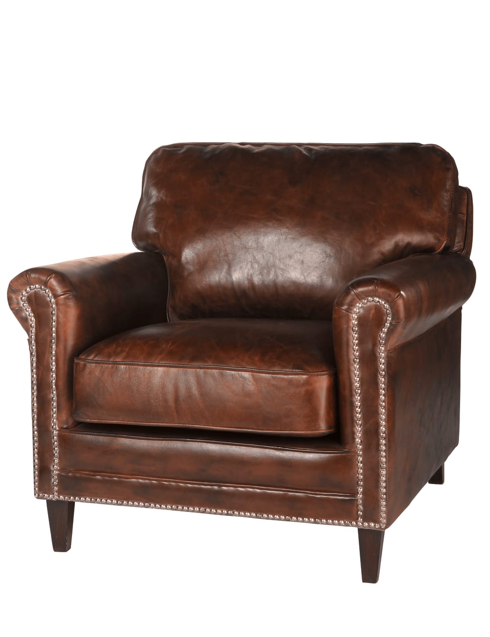 Fauteuil en cuir marron effet vieilli - Maisons du Monde