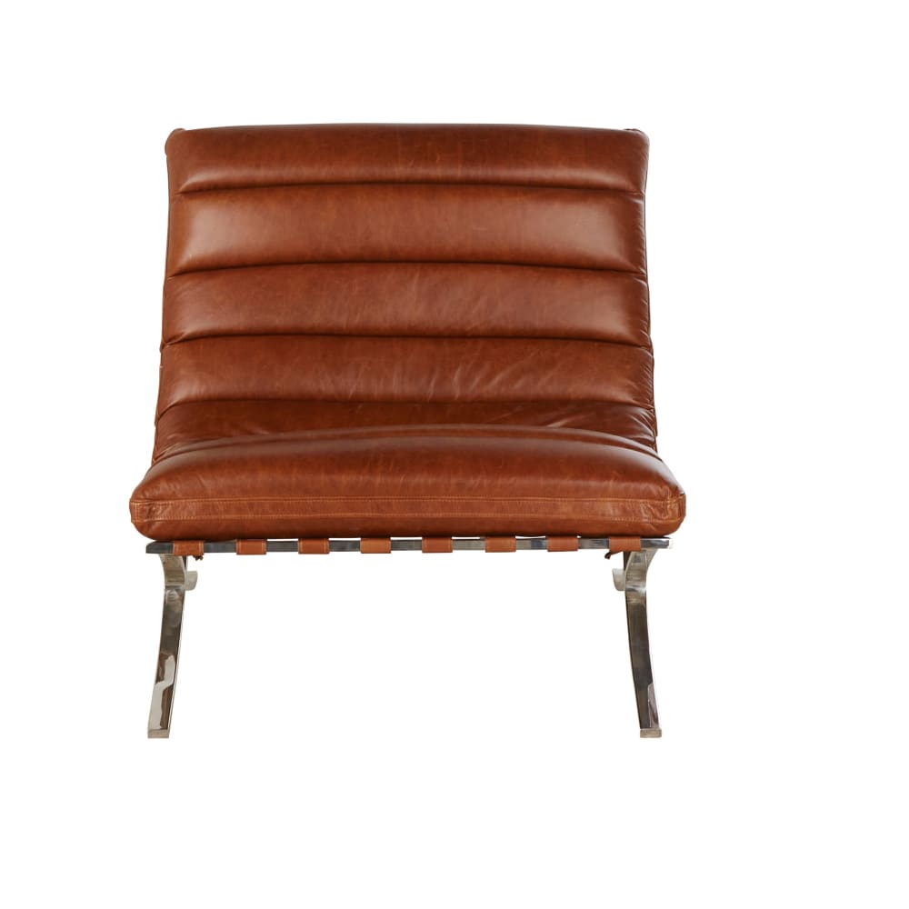 Fauteuil en cuir marron effet vieilli et inox - Maisons du Monde