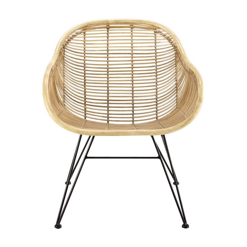 Fauteuil en rotin et acier noir - Maisons du Monde