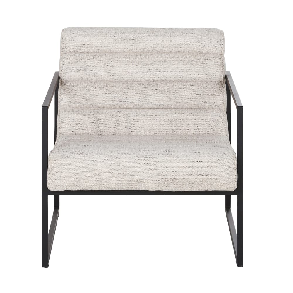 Fauteuil en textile tramé écru et acier noir