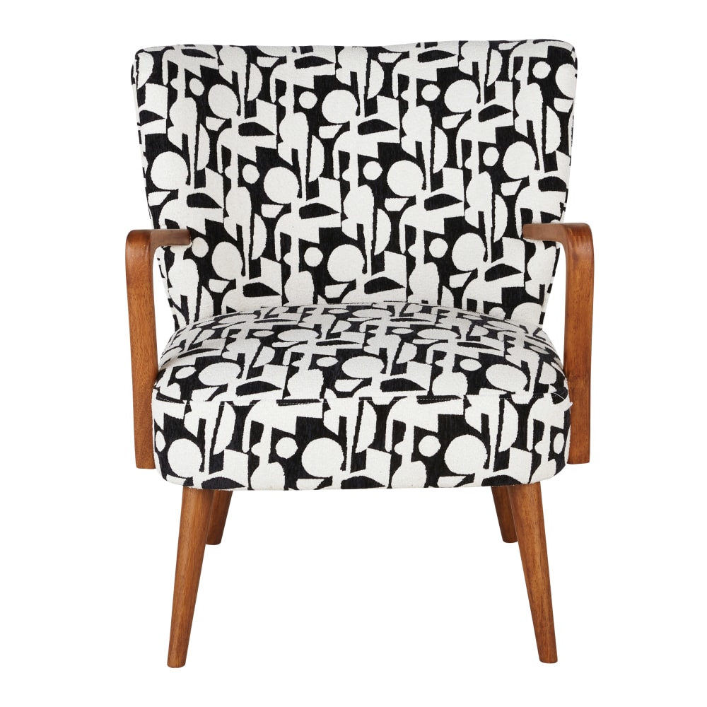Fauteuil en tissu polyester recyclé tissé jacquard noir et blanc et bois d'hévéa massif — vue 3