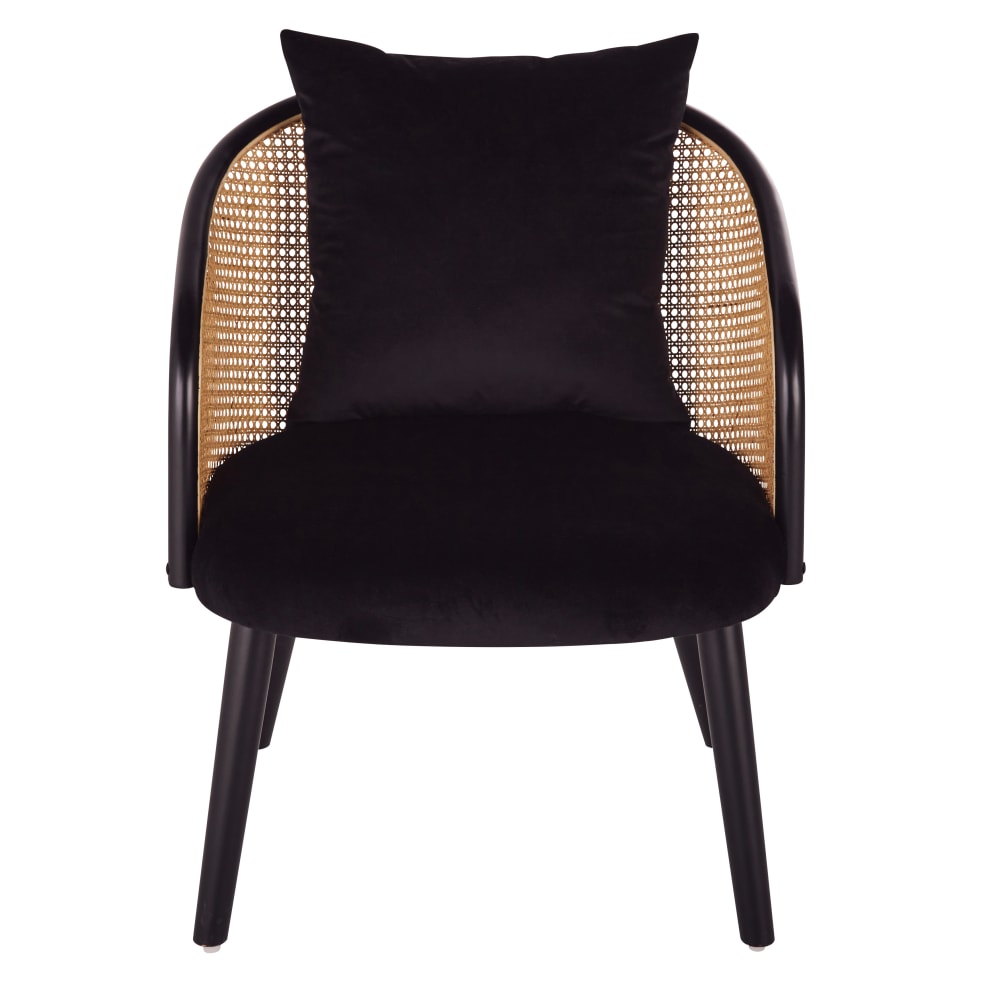 Fauteuil en velours noir et cannage en rotin - Maisons du Monde