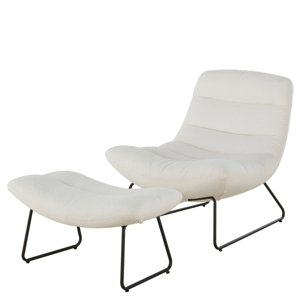 Fauteuil et repose-pieds écrus