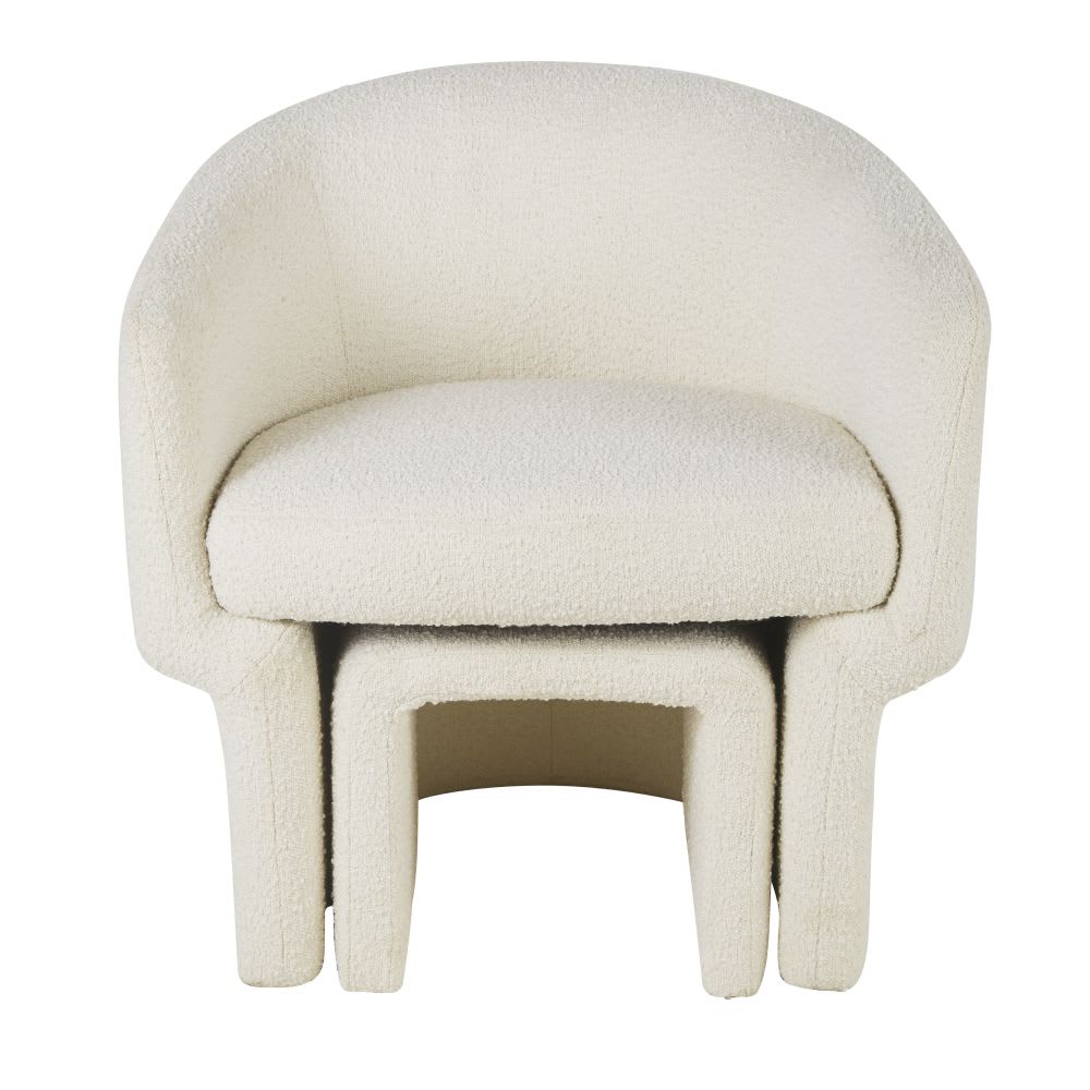 Fauteuil et repose-pieds professionnels bouclettes blanches - Maisons du Monde