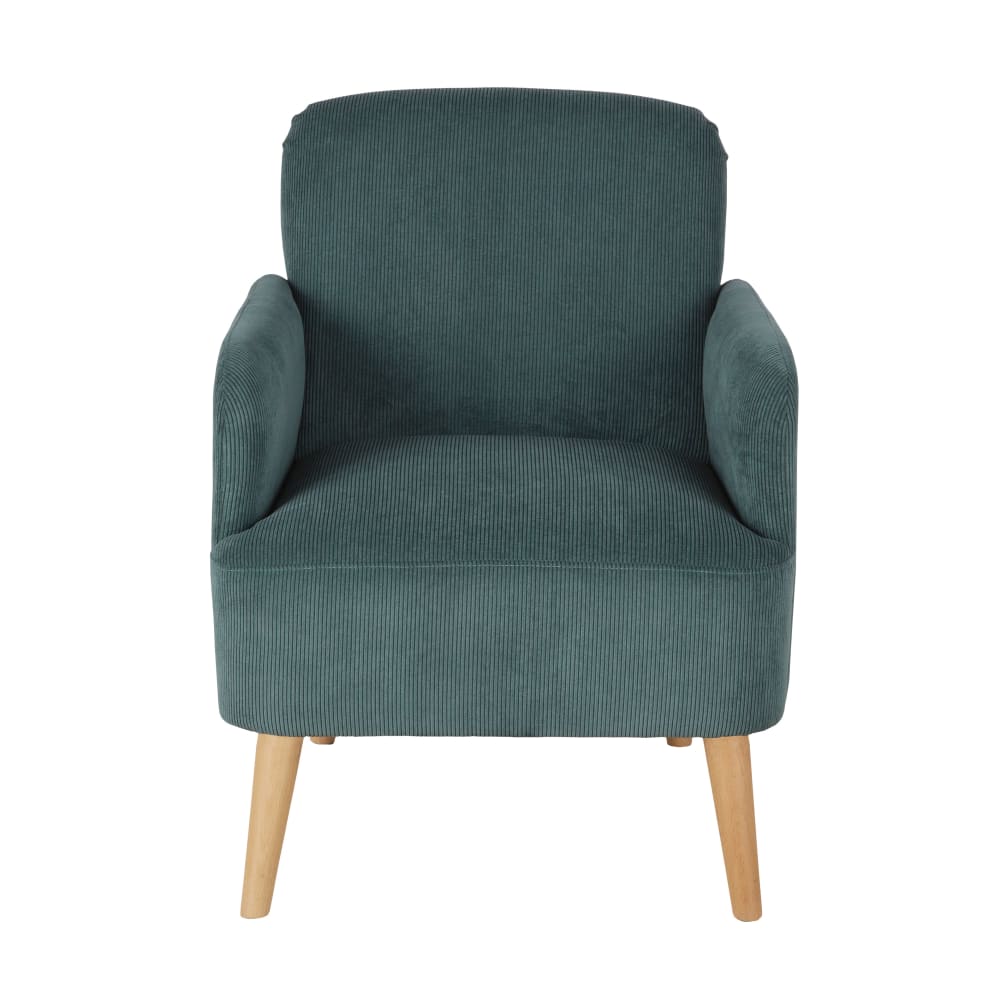 Fauteuil in kordfluweel groen en beukenhouten poten - Maisons Du Monde
