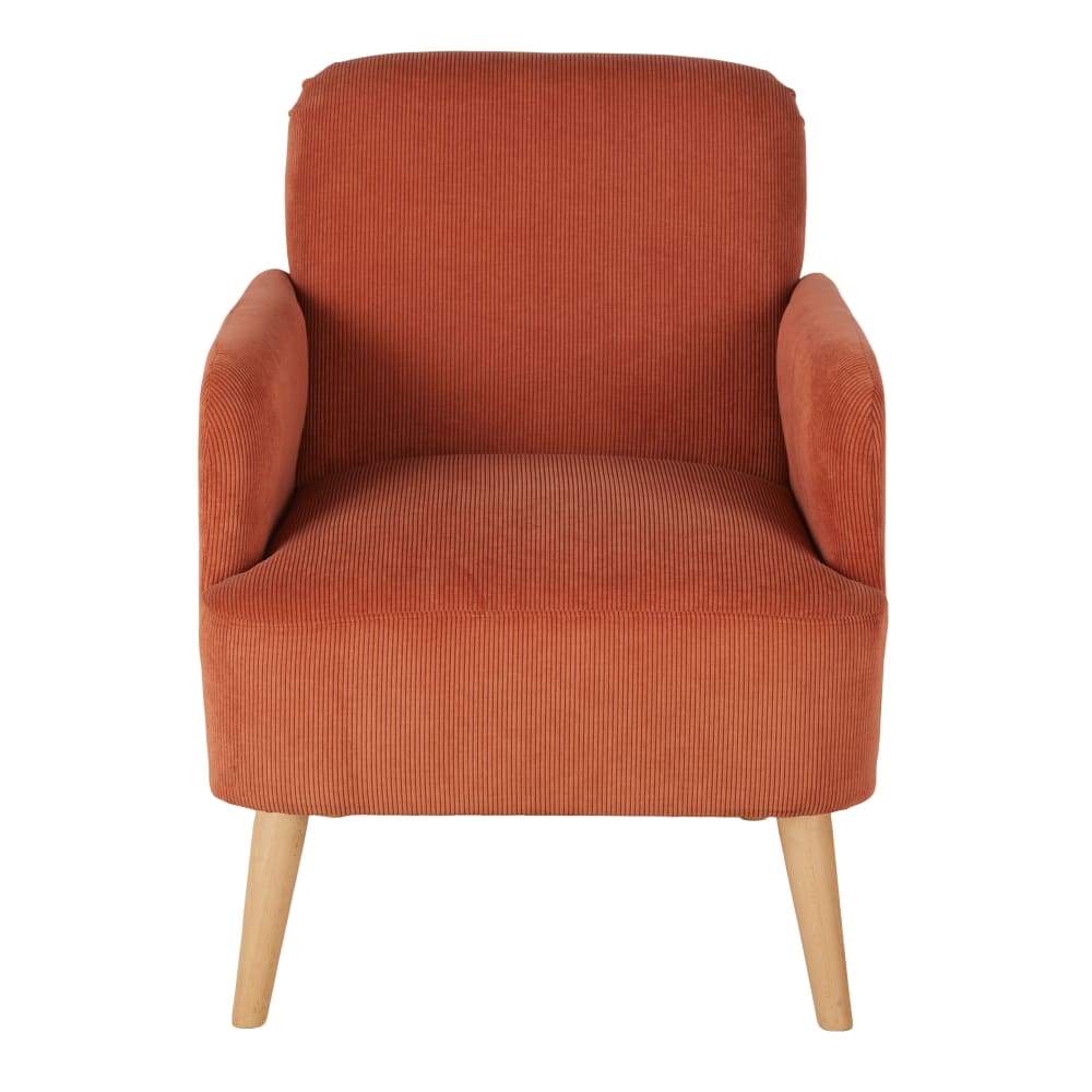 Fauteuil in oranje corduroy eekhoorn en poten van beukenhout - Maisons Du Monde
