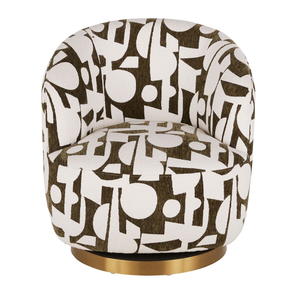 Fauteuil pivotant motif jacquard beige et vert kaki