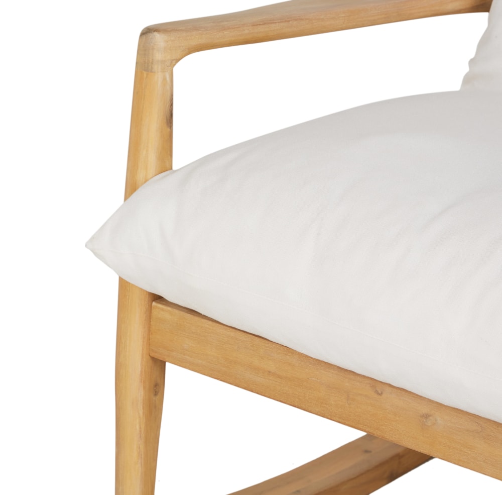 Fauteuil rocking chair en bois d'acacia coussins en coton et lin écru — vue 4